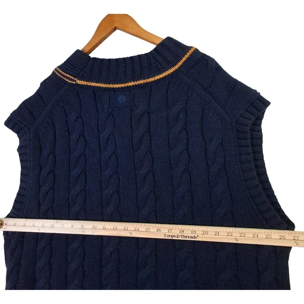 Banana Republic BR Athletics Sweater Vest Men's XL Navy Cable Knit Wool Cashmere